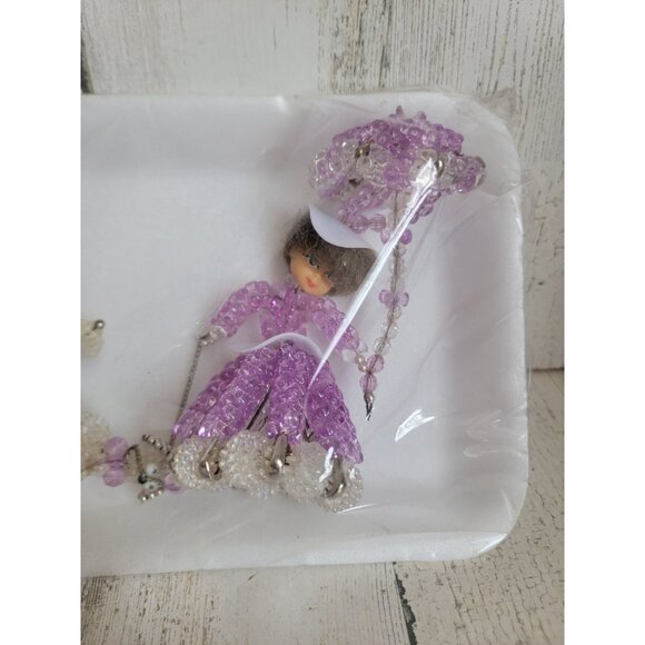 Vintage Victorian Beaded woman poodle umbrella ornament xmas - Picture 3 of 8